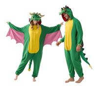 Spooktacular Creations Unisex Adult jumpsuit Plush Jumpsuit jumpsuits Dragon Costume with Hat and Pink Wings for Dress Up Party Role Playing Themed Parties Halloween Costume (L)