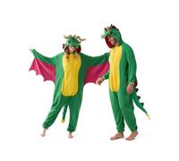 Spooktacular Creations Unisex Adult jumpsuit Plush Jumpsuit jumpsuits Dragon Costume with Hat and Pink Wings for Dress Up Party Role Playing Themed Parties Halloween Costume (S)