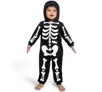 Spooktacular Creations Unisex Skeleton jumpsuit jumpsuit for Babies, Plush Zip-Up Black Hooded Jumpsuit Skeleton Halloween Cosplay Costume Sleepwear (18-24 Months)