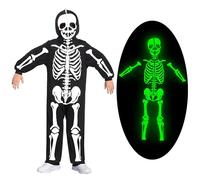 Spooktacular Creations Unisex Skeleton jumpsuit jumpsuit for Kids, Plush Zip-Up Black Glow in the Dark Hooded Jumpsuit Skeleton Halloween Cosplay Costume Sleepwear, M(8-10yr)