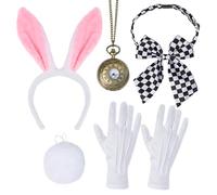 Spooktacular Creations White Bunny Accessory Set with Headband Bow Tie, Tail, Gloves, Pocket Watch for Women, Halloween Costume, Role Play