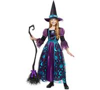 Spooktacular Creations Witch Costume for Girls, Halloween Dress with Broom Hat, Kids Moon Shimmer Costume Set for Wizard Role Play Themed Parties