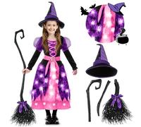 Spooktacular Creations Witch Costume for Girls, Pink Print Witch Costume, Light-up Witch Halloween Costume Dress Up-M, Medium (8-10 yrs)