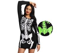 Spooktacular Creations Women Black Skeleton Glow in the Dark Dress Costume for Adult Halloween Dress Up Party Cosplay-L