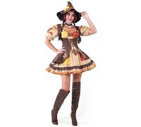 Spooktacular Creations Women Brown Scarecrow Dress with Hat, Collar Costume Set for Adult Halloween Dress Up Party Cosplay
