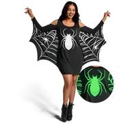 Spooktacular Creations Women's Glow in The Dark Halloween Bat Wings Costume Dress, Black Spider Casual Long Sleeve Dress-XL