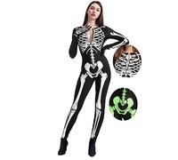 Spooktacular Creations Womens Skeleton Costume Glow in the Dark, Halloween Skeleton Bodysuit, Halloween Costumes for Adult, White, Medium