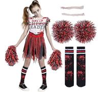 Spooktacular Creations Zombie Halloween Cheerleader Costume, Dead Cheer performer Costume for Girls, Pom-pom girl Outfit for for Halloween Party Role Play-XL