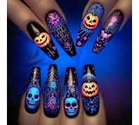 Spooktacular Halloween Press-On Collection With 24 Pcs Of Pumpkin And Bat Designs In Coffin Shape Student Halloween Nail Decorations