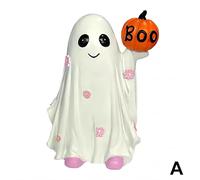Spooktacular Resin Pumpkin Ghost Statue - Lifelike Halloween Desk Ornament, Shelf Mantel Decor, Festive Gothic Home Accents Bookshelf Centrepiece | Collectible Gift (A)