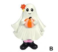 Spooktacular Resin Pumpkin Ghost Statue - Lifelike Halloween Desk Ornament, Shelf Mantel Decor, Festive Gothic Home Accents Bookshelf Centrepiece | Collectible Gift (B)