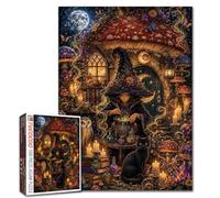 Spooky 1000 Piece Jigsaw Puzzles for Adults Halloween Witch Painting Jigsaw Puzzle Magical Mushroom House 1000 PiecesBlack Cat and Owl Puzzles Wall Decor Halloween EVE DIY Craft Puzzle Family Game