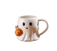 Spooky 3D Ghost Face Ceramic Mug with Glowing Pumpkin Decoration - 600ml Halloween Coffee Cup for Tea, Milk Juice - Microwave Safe, Dishwasher Friendly - Halloween Parties