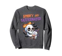 Spooky and Caffeinated Shirt Skull Bow Iced Coffee Graphic Sweatshirt