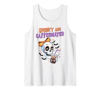 Spooky and Caffeinated Shirt Skull Bow Iced Coffee Graphic Tank Top