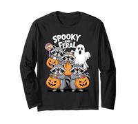 Spooky and Feral Funny Creepy Raccoon Halloween Ghost Long Sleeve T-Shirt
