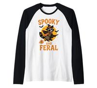 Spooky and Feral Raccoon Halloween Costume Trash Panda Witch Raglan Baseball Tee