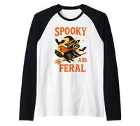 Spooky and Feral Raccoon Halloween Costume Trash Panda Witch Raglan Baseball Tee