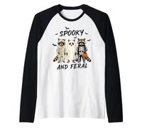 Spooky and Feral Raccoon Halloween Costume Trio with Bats Raglan Baseball Tee