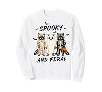 Spooky and Feral Raccoon Halloween Costume Trio with Bats Sweatshirt
