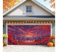 Spooky Autumn Skeletons Garage Door Cover, Large Halloween Decorations for Outdoor Use, Fall Party Background Decor 157x71 Inch