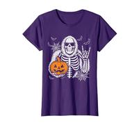 Spooky Bigfoot Jack O Lantern Skeleton Halloween Boys Men's T-Shirt, Women, Purple, Small