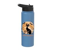 Spooky Black Cat Full Moon Bats Happy Halloween Apparel Stainless Steel Insulated Water Bottle