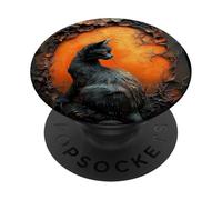 Spooky Black Cat Orange Moon Halloween Gothic PopSockets Adhesive PopGrip