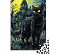 Spooky Black Cat Poster Jigsaw Puzzles Puzzles for Adults Kids. 1000 Piece Great Gifts Challenge Toy Educational Game Home Decoration for Educational Games Gifts 70x50cm/1000pcs