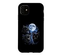 Spooky Black Gothic Cats Funny Meow Howling Moon Cat Meme Case for iPhone 11