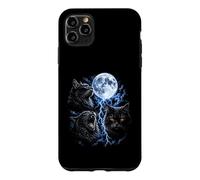 Spooky Black Gothic Cats Funny Meow Howling Moon Cat Meme Case for iPhone 11 Pro Max