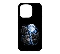 Spooky Black Gothic Cats Funny Meow Howling Moon Cat Meme Case for iPhone 15 Pro