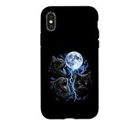 Spooky Black Gothic Cats Funny Meow Howling Moon Cat Meme Case for iPhone X/XS