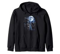 Spooky Black Gothic Cats Funny Meow Howling Moon Cat Meme Zip Hoodie