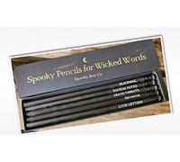 Spooky Box Co. Gothic Pencil Set, 5 Black Pencils with Wicked Words, Halloween Writing Set