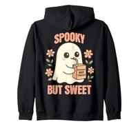 Spooky But Sweet Cute Ghost Juice Box Floral Halloween Kids Zip Hoodie
