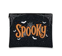 Spooky Canvas with Zipper, Festive Gothic Spider Web Bats Halloween Black Canvas with Zipper Travel Makeup Bag for Travel, Purse, Bathroom, Vanity and Daily Storage, Black, 7x9 Inch, Festive