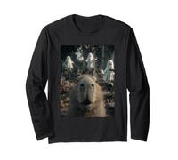 Spooky Capybara Selfie with Ghosts Haunted Forest Halloween Long Sleeve T-Shirt