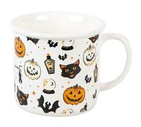 Spooky Cat and Pumpkin Print Mug Halloween Mugs Autumn Drinkware for Hot & Cold Beverages Coffee or Tea Camping Mug for Indoor Outdoor Use