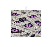 Spooky Cat Dish Drying Mats For Kitchen Counter, Gothic Violet Eye Halloween Absorbent Dish Drainer Rack Mat, Vintage Microfiber Drying Pad For Kitchen Counter Decor 16x18 Inch