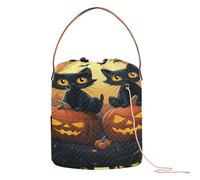 Spooky Cats and Halloween Pumpkins Crochet Bags Knitting Bag Yarn Storage Tote Portable Craft Bag for Knitting Tools Crochet Backpack