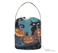Spooky Cats and Halloween Pumpkins Crochet Yarn Bag Knitting Project Bag Portable Storage Bag for Travel Crochet Knitting Accessory