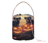 Spooky Cats and Halloween Pumpkins Yarn Bag Crochet Storage Organizer Portable Travel Storage for Knit Crochet Knitting