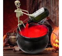 Spooky Cauldron Halloween Decorations Indoor with Floating Potion Bottles DIY Witch Kit, LED Mist Maker Fog Diffuser Magic Skeleton Cauldron for Indoor Party Table Decorations (C(26cm))