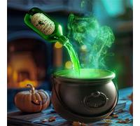 Spooky Cauldron Halloween Decorations Indoor with Floating Potion Bottles DIY Witch Kit, LED Mist Maker Fog Diffuser Magic Skeleton Cauldron for Indoor Party Table Decorations (B(26cm))