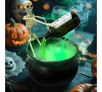 Spooky Cauldron Halloween Decorations Indoor with Floating Potion Bottles DIY Witch Kit, LED Mist Maker Fog Diffuser Magic Skeleton Cauldron for Indoor Party Table Decorations (A(21cm))