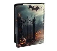 Spooky Cemetery On Halloween Printed Passport Holder,Travel Pu Leather Passport Cover Case Organiser for Men Women,6.5 Inch