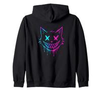 Spooky Colorful Cat Face Zip Hoodie