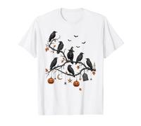 Spooky Crows Witch Hat Jack O Lantern Halloween Scene Value Graphic T-Shirt, Men, White, M