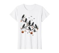 Spooky Crows Witch Hat Jack O Lantern Halloween Scene Value Graphic T-Shirt, Women, White, XL
